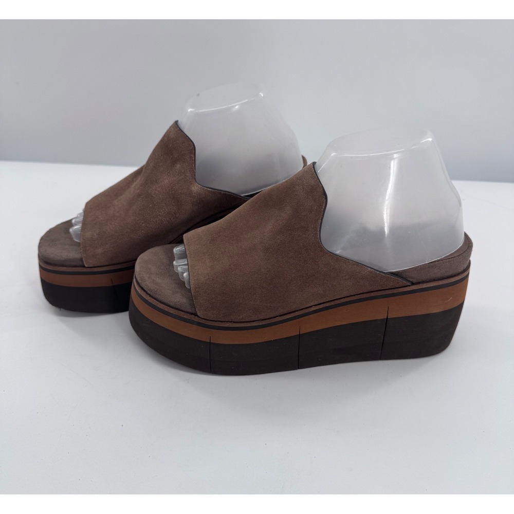 Naked Feet Flow Platform Sandals Womens 9M Brown Suede Wedge Mules 10193